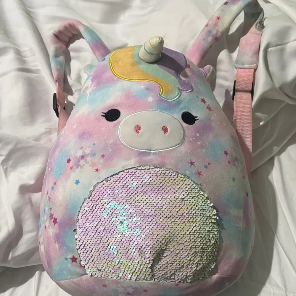 Squishmallow Magical Unicorn Kids Backpack w/ Sequin Accents that flips euc
